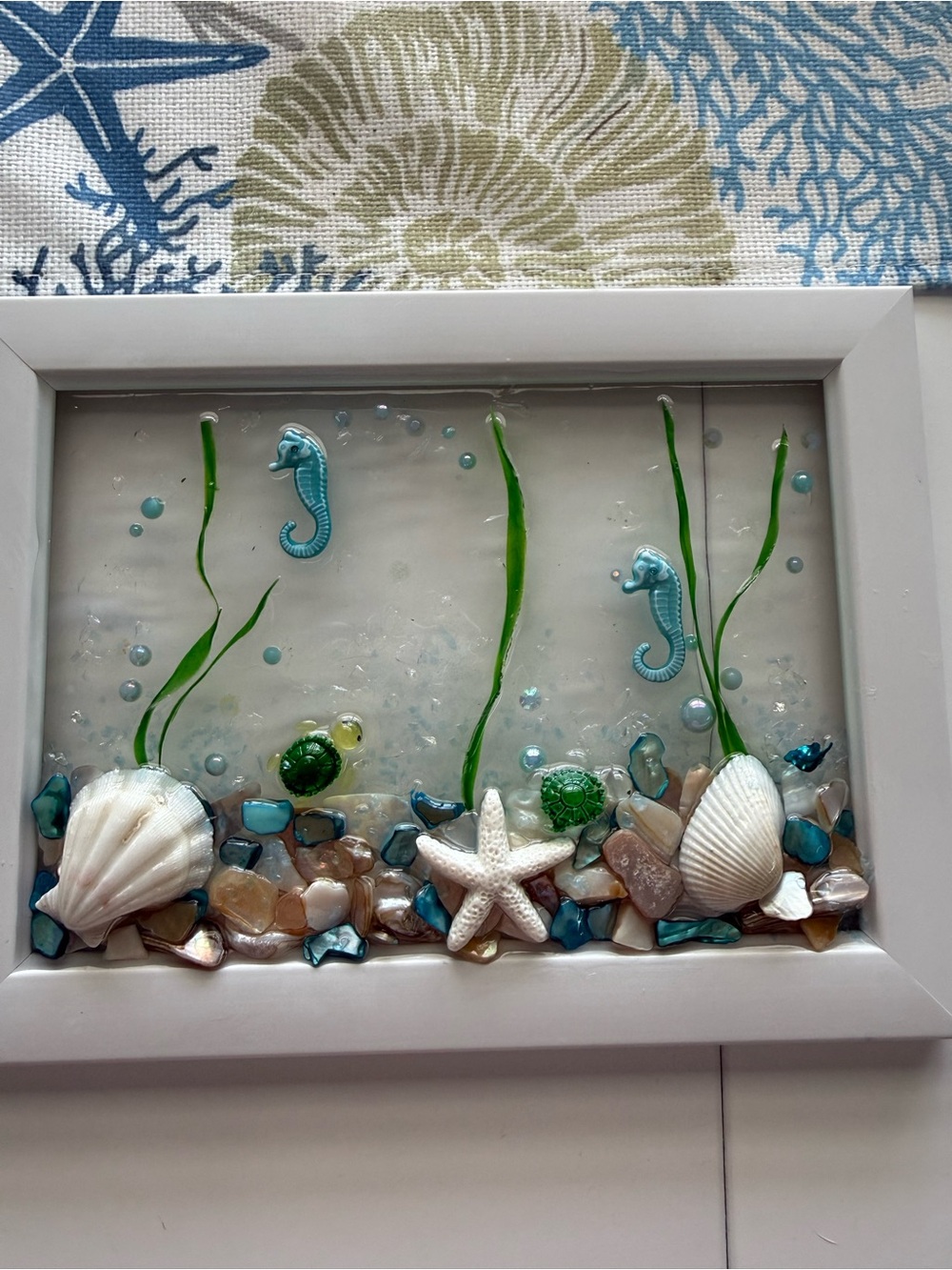 6”x8” Coastal Seaside Resin Wall Art with Seashells and Starfish - White Frame